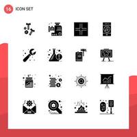 Set of 16 Vector Solid Glyphs on Grid for plumber social arrows player media Editable Vector Design Elements