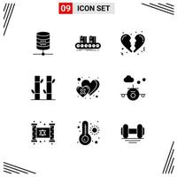 9 Universal Solid Glyphs Set for Web and Mobile Applications heart yoga line spa bamboo Editable Vector Design Elements