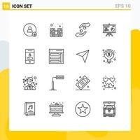 Pack of 16 Modern Outlines Signs and Symbols for Web Print Media such as graph board speaker presentation help Editable Vector Design Elements