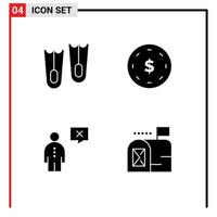 Solid Glyph Pack of 4 Universal Symbols of diving corporate business yen management Editable Vector Design Elements