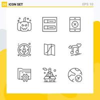 Set of 9 Vector Outlines on Grid for node pin centricity navigation map Editable Vector Design Elements