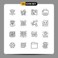 16 User Interface Outline Pack of modern Signs and Symbols of diamond printer creative hardware devices Editable Vector Design Elements