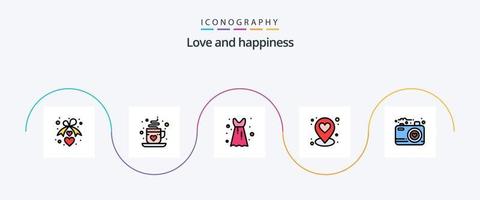 Love Line Filled Flat 5 Icon Pack Including photo. image. blouse frock. camera. location vector