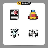 4 Thematic Vector Filledline Flat Colors and Editable Symbols of data product report education dinner Editable Vector Design Elements