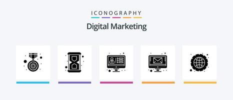 paquete de iconos de glifo 5 de marketing digital que incluye integración. enviando correo electrónico. aplicación monitor. correo electrónico. diseño de iconos creativos vector