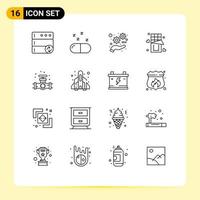 Mobile Interface Outline Set of 16 Pictograms of plumbing mechanical seo gauge food Editable Vector Design Elements