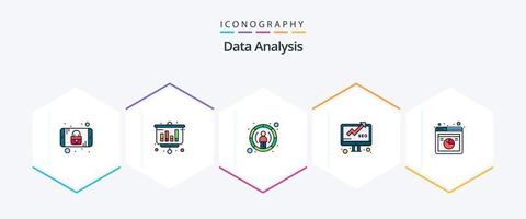 Data Analysis 25 FilledLine icon pack including database. seo. report. report. data vector