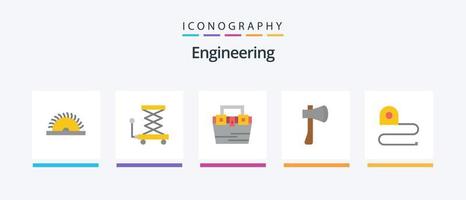 paquete de iconos planos de ingeniería 5 que incluye edificio. hacha. bolsa. herramienta de hacha caja de herramientas diseño de iconos creativos vector