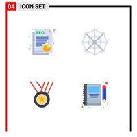 4 Universal Flat Icons Set for Web and Mobile Applications document performance data web book Editable Vector Design Elements