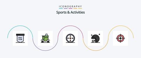 línea de deportes y actividades llena de paquete de iconos planos 5 que incluye deportes. casco. carro de golf. fútbol. Deportes vector