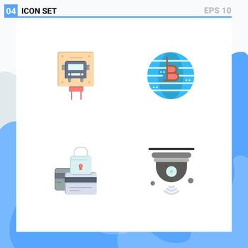paquete de interfaz de usuario de 4 iconos planos básicos de elementos de diseño de vector editables de pago de moneda pública de tarjeta de bus