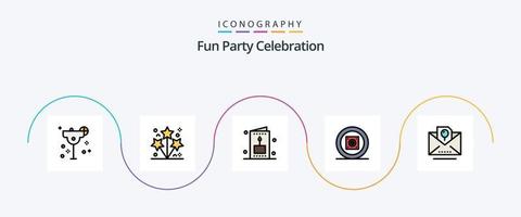 Party Line Filled Flat 5 Icon Pack Including holiday. sound. card. party. boom box vector