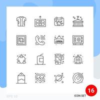 Set of 16 Modern UI Icons Symbols Signs for chip logistic calendar container box Editable Vector Design Elements