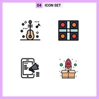 Universal Icon Symbols Group of 4 Modern Filledline Flat Colors of guitar digital campaign game ludo game mobile Editable Vector Design Elements