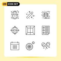 Set of 9 Commercial Outlines pack for product deployment graphic business leaf Editable Vector Design Elements