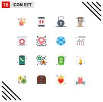 Flat Color Pack of 16 Universal Symbols of help farming pause farm security Editable Pack of Creative Vector Design Elements