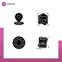 Modern Set of 4 Solid Glyphs and symbols such as location doughnut hotel estate card Editable Vector Design Elements