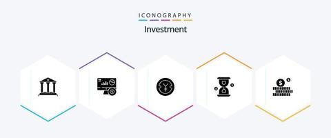 paquete de iconos de 25 glifos de inversión que incluye inversión. inversión. moneda. cargando. vaso vector