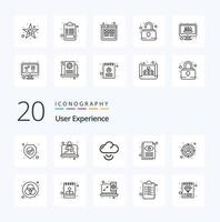 20 User Experience Line icon Pack like interface customer signal  audience file vector