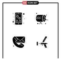 grupo de 4 signos y símbolos de glifos sólidos para elementos de diseño vectorial editables de comunicación de instrumentos de teléfono inteligente de contacto de llamada vector