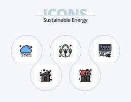 paquete de iconos lleno de línea de energía sostenible 5 diseño de iconos. energía. poder. hoja. aceite. engranaje vector