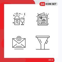 Set of 4 Modern UI Icons Symbols Signs for alcohol email glass celebration message Editable Vector Design Elements