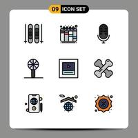 Modern Set of 9 Filledline Flat Colors and symbols such as bone health player microphone layout rattle Editable Vector Design Elements