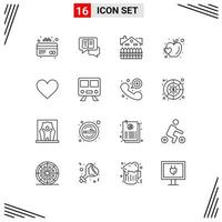 Universal Icon Symbols Group of 16 Modern Outlines of heart food building heart apple Editable Vector Design Elements