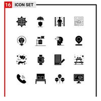 Mobile Interface Solid Glyph Set of 16 Pictograms of puzzel marketing shield idea task Editable Vector Design Elements