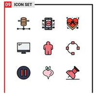 Set of 9 Commercial Filledline Flat Colors pack for man imac heart device computer Editable Vector Design Elements