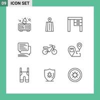 conjunto de 9 iconos de interfaz de usuario modernos símbolos signos para muebles de burbujas de motocicleta comunicación sms elementos de diseño vectorial editables vector