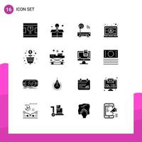 Set of 16 Modern UI Icons Symbols Signs for profit user electronic laptop employee Editable Vector Design Elements