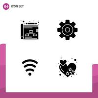 Pack of 4 Modern Solid Glyphs Signs and Symbols for Web Print Media such as business signal gear multimedia rate Editable Vector Design Elements