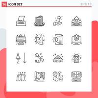 Group of 16 Outlines Signs and Symbols for landmark centre block smart canada cross Editable Vector Design Elements