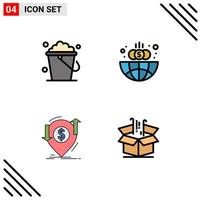 Set of 4 Modern UI Icons Symbols Signs for bucket financial home global finance Editable Vector Design Elements