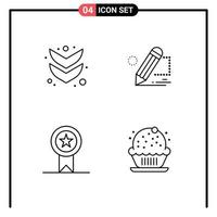 Set of 4 Vector Filledline Flat Colors on Grid for arrow insignia pencil tablet stamp Editable Vector Design Elements