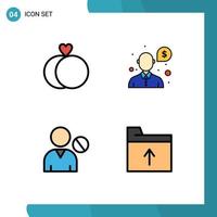 4 Thematic Vector Filledline Flat Colors and Editable Symbols of marriage interface help support user Editable Vector Design Elements