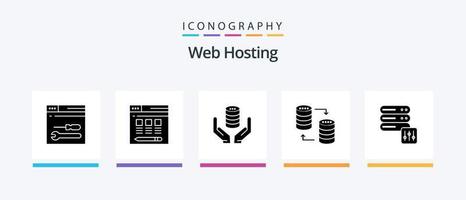 paquete de iconos de glifo 5 de alojamiento web que incluye servidor. hospedaje servidor. seguro. diseño de iconos creativos vector