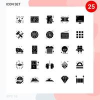 25 Thematic Vector Solid Glyphs and Editable Symbols of devices ticket search receipt configuration Editable Vector Design Elements