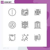 Set of 9 Modern UI Icons Symbols Signs for flowers world chip user global Editable Vector Design Elements