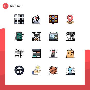 16 User Interface Flat Color Filled Line Pack of modern Signs and Symbols of autumn smartphone location mobile app Editable Creative Vector Design Elements