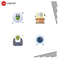 Editable Vector Line Pack of 4 Simple Flat Icons of plug open iot box email Editable Vector Design Elements