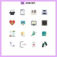 16 User Interface Flat Color Pack of modern Signs and Symbols of day video library games console Editable Pack of Creative Vector Design Elements