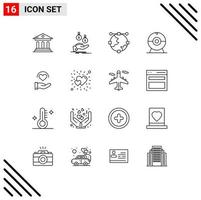 16 iconos creativos, signos y símbolos modernos de cámara médica, cámara de dinero, globo, elementos de diseño vectorial editables vector