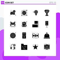 Modern Set of 16 Solid Glyphs Pictograph of bridge cup darts business idea Editable Vector Design Elements