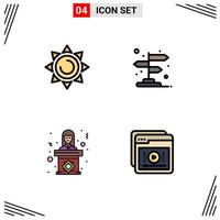Set of 4 Vector Filledline Flat Colors on Grid for beach tribune arrow pointer teacher Editable Vector Design Elements