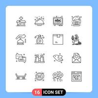 Stock Vector Icon Pack of 16 Line Signs and Symbols for security alarm board gdpr night Editable Vector Design Elements