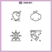 Set of 4 Modern UI Icons Symbols Signs for analysis global pie chart pumpkin business Editable Vector Design Elements