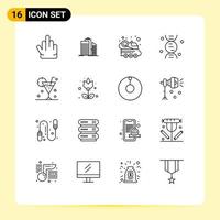 Mobile Interface Outline Set of 16 Pictograms of beverage science real estate research spacecraft Editable Vector Design Elements