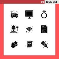 Solid Glyph Pack of 9 Universal Symbols of wireless technology diamond labour engineer Editable Vector Design Elements